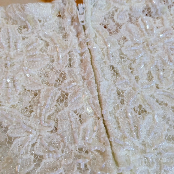 Vintage Cream Lace Peplum Blouse Top, Victorian Beading Zipper Back 60's 70's - Picture 5 of 11